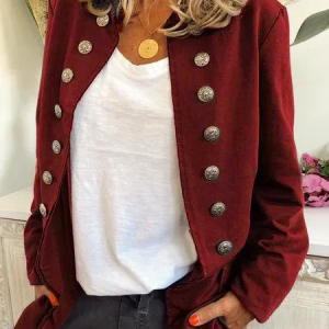 Buttoned Long Sleeve Jacket, Jackets, color:Brown|size:XXL, Noracora
