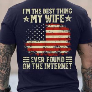 Men's I'm The Best Thing My Wife Ever Found On The Internet Funny Graphic Printing Casual America Flag Loose Crew Neck T-Shirt, color:Purplish blue|size:3XL, Lilicloth.com