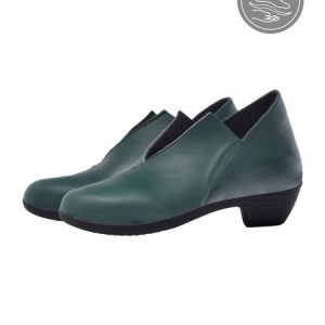 Dark Green Leather V-shaped Collar Special Chunky Heels, Flats, color:Green|size:43, JustFashionNow