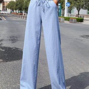 Casual Plain Lace-Up Pants, Pants, color:Sky Blue|size:3XL, JustFashionNow