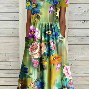 Floral Casual Loose Dress With No Belt, Dresses, color:Green|size:XXL, JustFashionNow