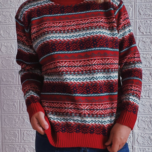 Women Yarn/Wool Yarn Ethnic Long Sleeve Comfy Boho Sweater, Sweaters, color:Red|size:XL, Noracora