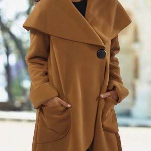 Loose Shawl Collar Casual Overcoat, Coats, color:Brown|size:XXL, JustFashionNow