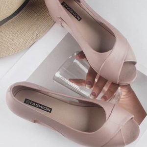 Waterproof Hollow out Peep-Toe Sandals, Flats/Loafers, color:Pink|size:40, Noracora