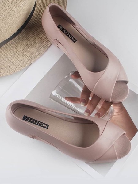 Waterproof Hollow out Peep-Toe Sandals, Flats, color:Pink|size:40, JustFashionNow