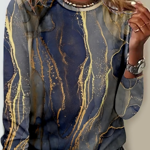 Women's Art Print Crew Neck Abstract Regular Fit Casual Shirt, color:As Picture|size:5XL, Lilicloth.com
