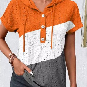 Multicolor Block Casual Loose Hoodie Hoodie, Sweatshirts & Hoodies, color:Orange|size:XXL, JustFashionNow