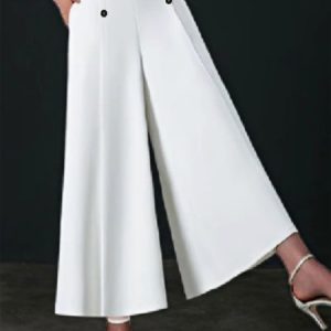 Buckle Casual Plain Pants, Pants, color:White|size:4XL, Noracora