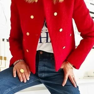 Plain Urban Crew Neck Long Sleeve Jacket, Blazers, color:Red|size:XXL, Stylewe