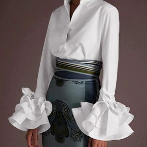 Long sleeve Elegant Regular Fit Shirt Collar White Blouse, Blouses and Shirts, color:White|size:XS, Stylewe