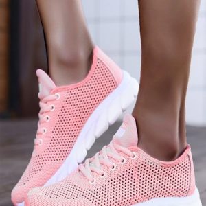 Sports Plain Lace-Up Flat Heel Slip On, Sneakers&Athletic, color:Pink|size:42, Noracora