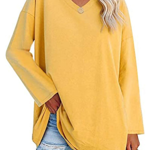 V Neck Regular Fit Casual Plain T-Shirt, T-Shirts, color:Yellow|size:XXL, JustFashionNow