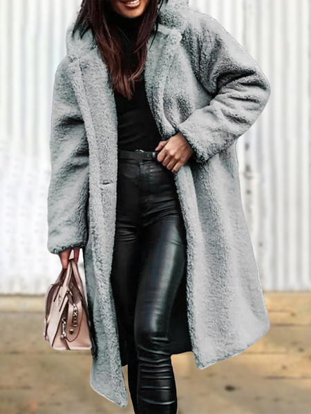 Casual Shawl Collar Fluff/Granular Fleece Fabric Teddy Jacket, Coats, color:Gray|size:XXL, JustFashionNow