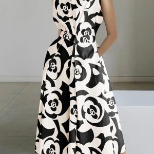 Shirt Collar Elegant Floral Regular Fit Dress, Midi Dresses, color:Black|size:XXL, Stylewe