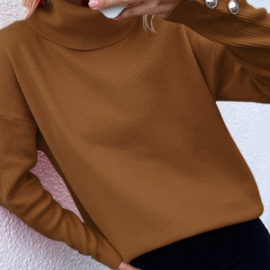 Women Jersey Plain Long Sleeve Comfy Casual Sweater, Sweaters, color:Coffee|size:XXL, Noracora