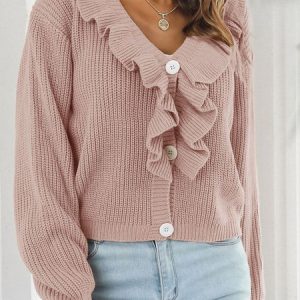 Women Plain Long Sleeve Comfy Elegant Cardigan, Cardigans, color:Pink|size:L, Noracora