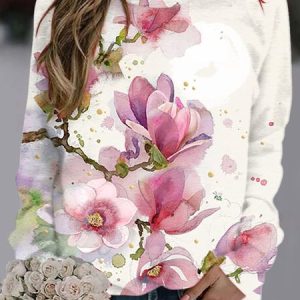 Floral Casual Regular Fit Crew Neck Sweatshirt, Sweatshirts & Hoodies, color:White|size:XXL, JustFashionNow