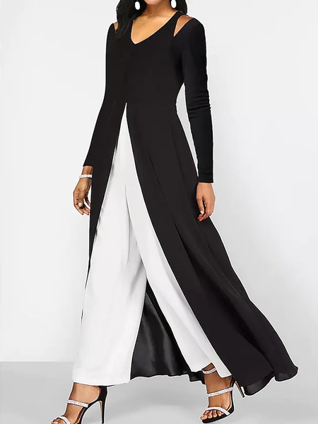 Urban V Neck Long sleeve Plain Mid-long Blouse, Blouses and Shirts, color:Black|size:XXL, Stylewe