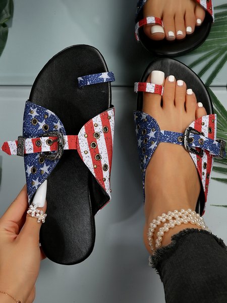 Independence Day America Flag Hollow out Toe Ring Slide Sandals, Sandals & Slippers, color:As Picture|size:43, JustFashionNow