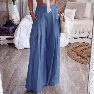 Casual Plain Natural Long Wide Leg Pants, Pants, color:Light Blue|size:5XL, Noracora