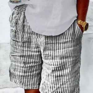 Linen Polyester Classical Geometry Shorts, Shorts, color:Black-white|size:XXL, JustFashionNow