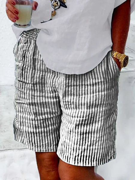 JFN Cotton & Linen Polyester Classical Geometry Shorts, Shorts, color:Black-white|size:XXL, JustFashionNow