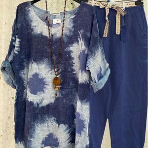 JFN Crew Neck Tie Dye Casual Two-Piece Set, Suit Set, color:Multicolor|size:XXL, JustFashionNow