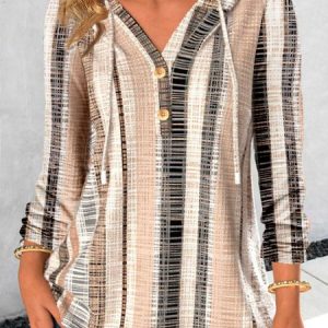 Casual Hoodie Striped Hoodie Buckle, Hoodies & Sweatshirts, color:Khaki|size:XXL, Noracora