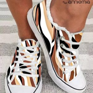 Abstract Print Raw Hem Lace-Up Canvas Shoes, Sneakers, color:As Picture|size:43, JustFashionNow