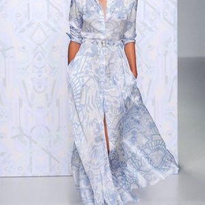 No Elasticity Shirt Collar Ethnic Casual Dress, Maxi Dresses, color:As Picture|size:XS, Stylewe