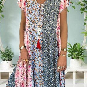 Loose Casual Ditsy Floral Dress, Dresses, color:Multicolor|size:XXL, JustFashionNow
