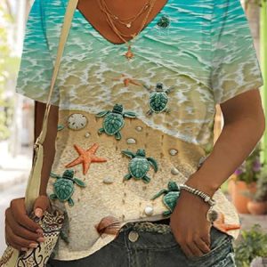 Plus Size Jersey Beach Casual T-Shirt, TOPS, color:Blue|size:4X, Noracora