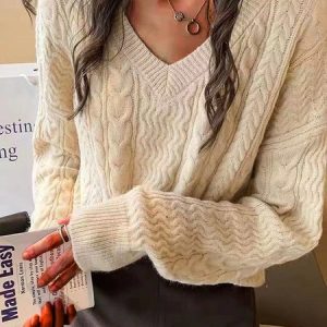 Wool/Knitting Casual Sweater, Sweaters, color:Apricot|size:XXL, JustFashionNow