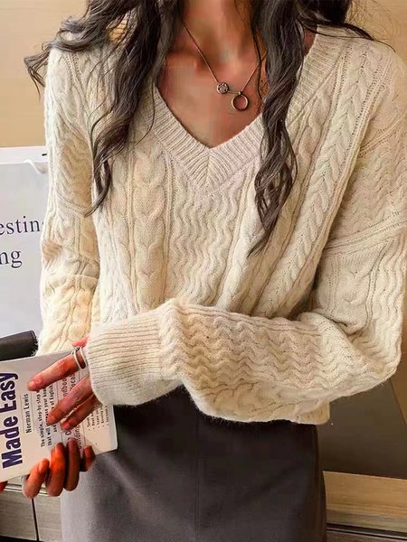 Wool/Knitting Casual Sweater, Sweaters, color:Apricot|size:XXL, JustFashionNow