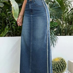 Daily Denim Casual Regular Fit Denim Skirt, Denim Skirts, color:Blue|size:XXL, Noracora