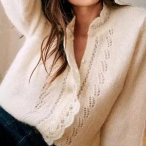 Women Plain Long Sleeve Comfy Casual Cardigan, Cardigans, color:Off White|size:M, Noracora
