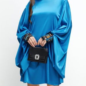 Wedding Lantern Sleeve Plain Turtleneck Mini Dress, Cocktail Dresses, color:Blue|size:XXL, Stylewe