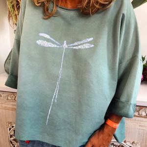 Casual Cotton-Blend Long Sleeve Shift Top, Blouses, color:Dark Green|size:3XL, Noracora