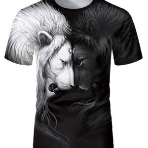 Men's Street Casual 3D Black and White Lion Pattern Short Sleeve T-Shirt Daily Clothing, T-Shirts, color:As Picture|size:3XL, JustFashionNow