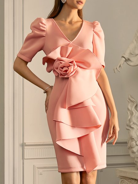 Regular Fit Floral Elegant Wedding Guest Dress, Mini Dresses, color:Pink|size:XXL, Stylewe