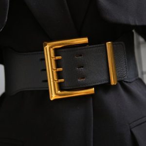 Black Leather Large Metal Buckle Women's Belt, Belts, color:Black|size:One-size, Stylewe