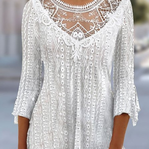 Regular Fit Crew Neck Flare Sleeve Casual Plain Shirt, Shirts & Blouses, color:White|size:4X, JustFashionNow