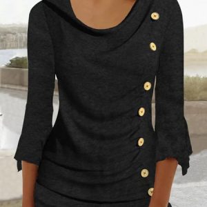 Casual Buttoned Shirt, Shirts & Blouses, color:Black|size:XXL, JustFashionNow