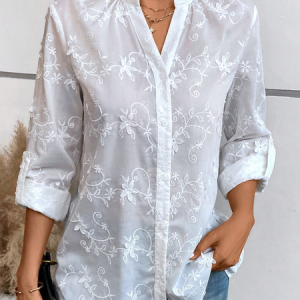Shirt Collar Loose Plain Casual Blouse, Shirts & Blouses, color:White|size:XXL, JustFashionNow