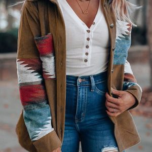 Casual Ethnic Shawl Collar Jacket, Jackets, color:Khaki|size:XXL, JustFashionNow