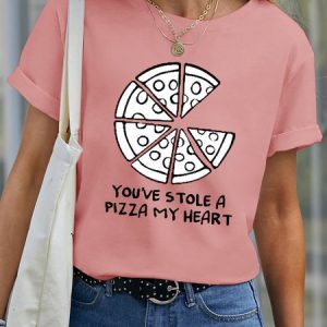 Lilicloth X Funnpaw Women's You've Stole A Pizza My Heart Pet Matching T-Shirt, color:Pink|size:XXL, Lilicloth.com