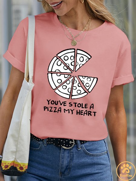 Lilicloth X Funnpaw Women's You've Stole A Pizza My Heart Pet Matching T-Shirt, color:Pink|size:XXL, Lilicloth.com