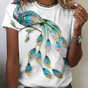 Simple Animal Crew Neck Short Sleeve T-shirt, T-shirts, color:Multicolor|size:XXL, Noracora