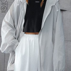 Hoodie Long Sleeve Plain Pocket Stitching Regular Loose Hooded Trench Coat For Women, Trench coat, color:Gray|size:XXL, Noracora