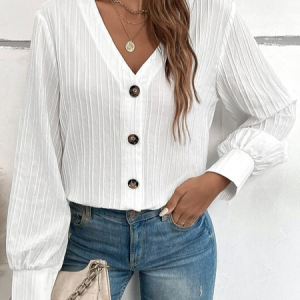 Shirt Collar Casual Loose Plain Blouse, Shirts & Blouses, color:White|size:XXL, JustFashionNow
